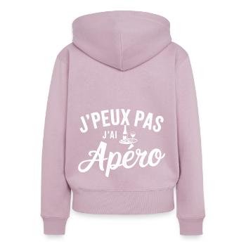 T-Shirt Ich kann nicht Apéro haben - Frauen Premium Bio Zip Hoodie - Altrosa - Hinten - Julia (174cm)