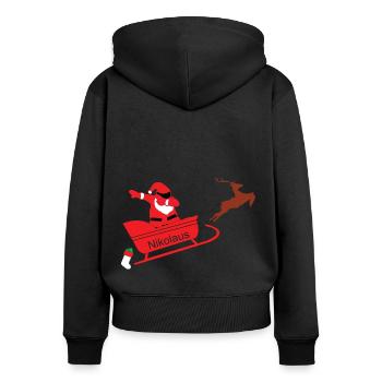 Dabbing Nikolaus - Frauen Premium Bio Zip Hoodie - Schwarz - Hinten - Julia (174cm)