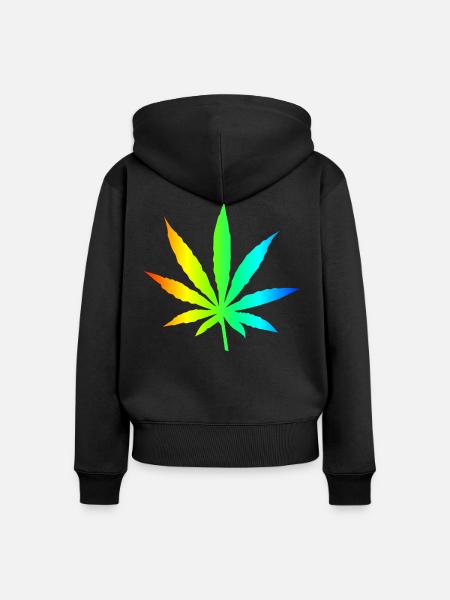 Marihuana-Blatt-Regenbogen - Frauen Premium Bio Zip Hoodie - Schwarz