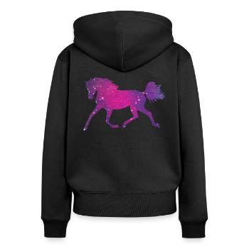 Silhouette de cheval Galaxy Space Universe - Sweat à capuche zippé Premium bio Femme - noir - Dos - Julia (174cm)