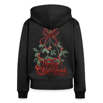 Merry Christmas lettering with mistletoe - Frauen Premium Bio Zip Hoodie - Schwarz - Hinten - Julia (174cm)