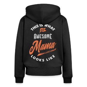 Maman géniale - Sweat à capuche zippé Premium bio Femme - noir - Dos - Julia (174cm)