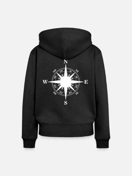Reise Kompass Himmelsrichtung - Frauen Premium Bio Zip Hoodie - Schwarz
