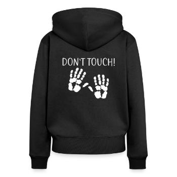Don’t Touch ! Ne touchez pas ! Mains à distance - Sweat à capuche zippé Premium bio Femme - noir - Dos - Julia (174cm)