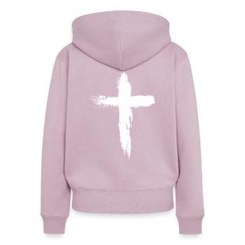 Catholic - Women's Premium Organic Zip Hoodie - dusky pink - Back - Julia (174cm)