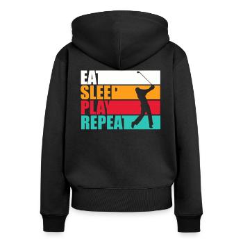 Golf - Frauen Premium Bio Zip Hoodie - Schwarz - Hinten - Julia (174cm)