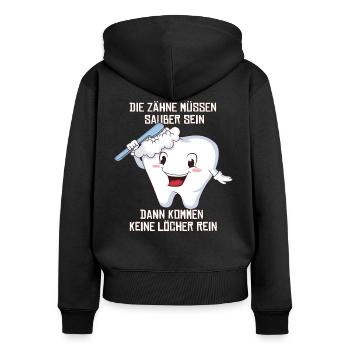Zahnfee ZFA Zahn Zahnbürste Dental Geschenk - Frauen Premium Bio Zip Hoodie - Schwarz - Hinten - Julia (174cm)