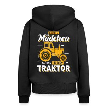 Landwirtin Bäuerin Traktor Landmaschinen Geschenk - Frauen Premium Bio Zip Hoodie - Schwarz - Hinten - Julia (174cm)