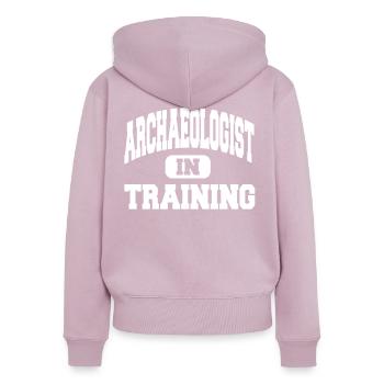 Archéologue en formation - Sweat à capuche zippé Premium bio Femme - rose poudré - Dos - Julia (174cm)