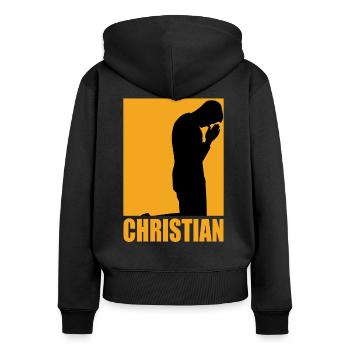 Christian Design - Frauen Premium Bio Zip Hoodie - Schwarz - Hinten - Julia (174cm)