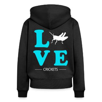 Cricket - Frauen Premium Bio Zip Hoodie - Schwarz - Hinten - Julia (174cm)