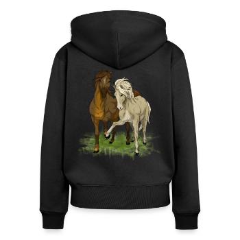 Amour du cheval - Dessin de chevaux aimants - Sweat à capuche zippé Premium bio Femme - noir - Dos - Julia (174cm)