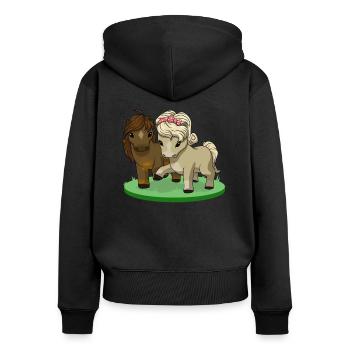 Pferdeliebe - Comic mit Pferdepaar - Frauen Premium Bio Zip Hoodie - Schwarz - Hinten - Julia (174cm)