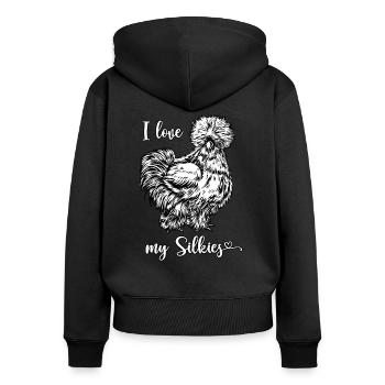 J’adore mes poulets de soie - Sweat à capuche zippé Premium bio Femme - noir - Dos - Julia (174cm)