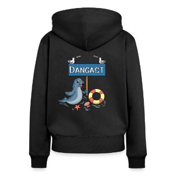 Moin Moin - Nordseebad Dangast - Frauen Premium Bio Zip Hoodie - Schwarz - Hinten - Julia (174cm)
