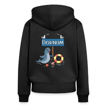 Moin Moin - Nordseebad Dornum - Frauen Premium Bio Zip Hoodie - Schwarz - Hinten - Julia (174cm)