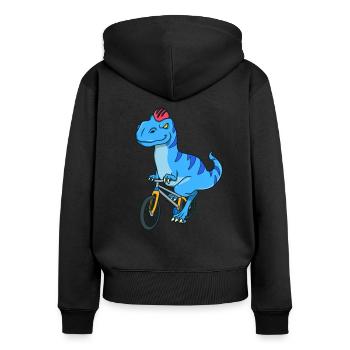 Comic Dino fährt Fahrrad - Frauen Premium Bio Zip Hoodie - Schwarz - Hinten - Julia (174cm)