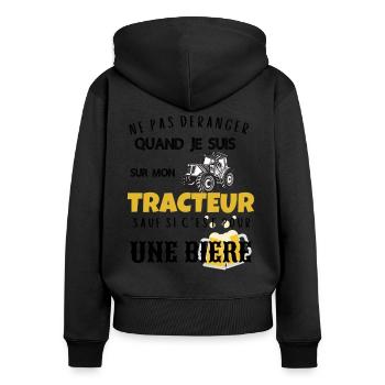 Ne pas déranger tracteur sauf pour biere cadeau - Sweat à capuche zippé Premium bio Femme - noir - Dos - Julia (174cm)