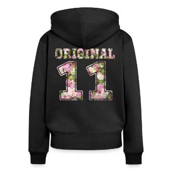 11 d'origine - Sweat à capuche zippé Premium bio Femme - noir - Dos - Julia (174cm)