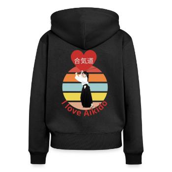 J’adore l’aïkido - Sweat à capuche zippé Premium bio Femme - noir - Dos - Julia (174cm)