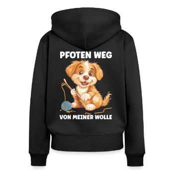 Lustiger Spruch Häkeln Stricken Wolle Nähen - Frauen Premium Bio Zip Hoodie - Schwarz - Hinten - Julia (174cm)