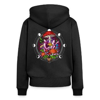 Magische Pilz-Mond-Pilz-Kristalle - Frauen Premium Bio Zip Hoodie - Schwarz - Hinten - Julia (174cm)