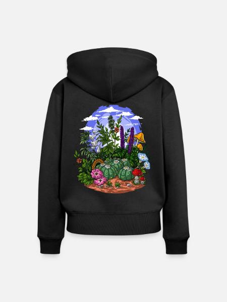 Psychedelischer Naturgarten - Frauen Premium Bio Zip Hoodie - Schwarz