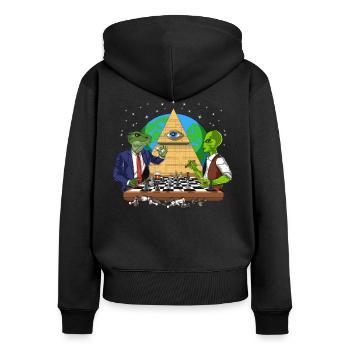Illuminati Alien Conspiracy - Sweat à capuche zippé Premium bio Femme - noir - Dos - Julia (174cm)