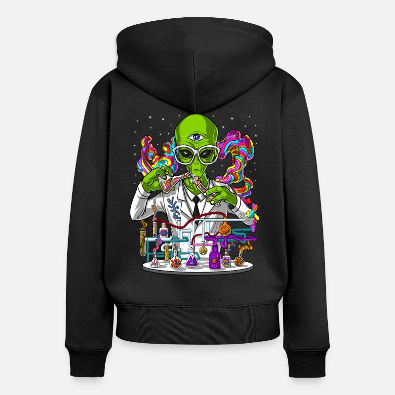Alien Psychedelic Scientist - Women's Premium Organic Zip Hoodie - black