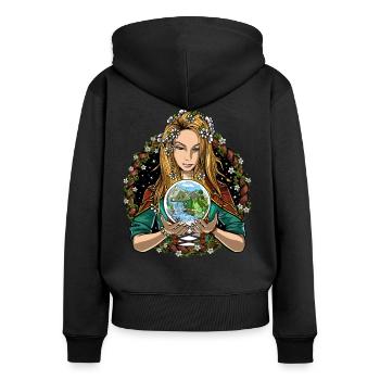 Hippie Naturschamane - Frauen Premium Bio Zip Hoodie - Schwarz - Hinten - Julia (174cm)