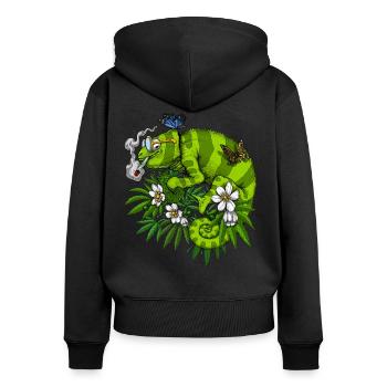 Chameleon Smoking Weed - Women's Premium Organic Zip Hoodie - black - Back - Julia (174cm)