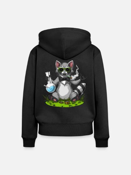 Waschbär Stoner - Frauen Premium Bio Zip Hoodie - Schwarz