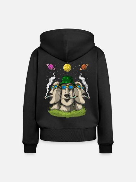 Hippie Osterinsel Statuen - Frauen Premium Bio Zip Hoodie - Schwarz