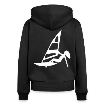 Windsurf Girl - Frauen Premium Bio Zip Hoodie - Schwarz - Hinten - Julia (174cm)