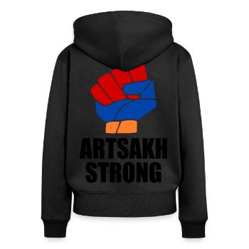 Artsakh strong - Sweat à capuche zippé Premium bio Femme - noir - Dos - Julia (174cm)