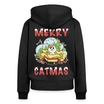 Merry Catmas Cat Christmas Christmas Tree Cartoon - Women's Premium Organic Zip Hoodie - black - Back - Julia (174cm)