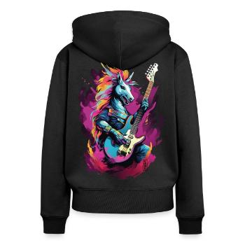 Rock Unicorn - Frauen Premium Bio Zip Hoodie - Schwarz - Hinten - Julia (174cm)