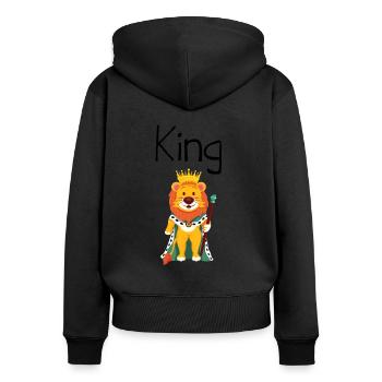 King Queen Partnerlook - Frauen Premium Bio Zip Hoodie - Schwarz - Hinten - Julia (174cm)