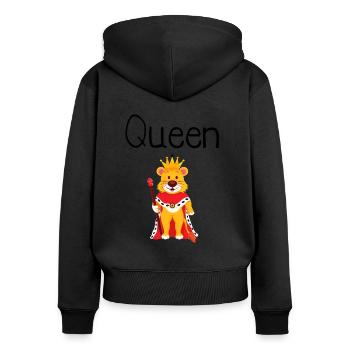 King Queen Partnerlook - Frauen Premium Bio Zip Hoodie - Schwarz - Hinten - Julia (174cm)