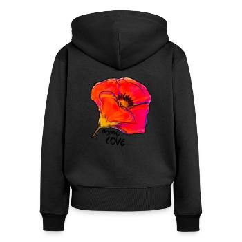 Mohn Liebe - Frauen Premium Bio Zip Hoodie - Schwarz - Hinten - Julia (174cm)
