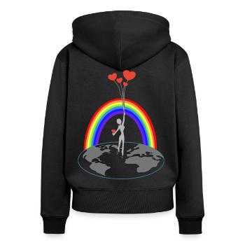 L’amour vous rend libre - Sweat à capuche zippé Premium bio Femme - noir - Dos - Julia (174cm)