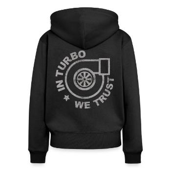 Boost Wars - Frauen Premium Bio Zip Hoodie - Schwarz - Hinten - Julia (174cm)