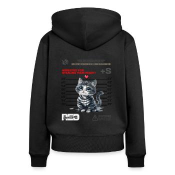 Heart Stealing Kitty - Arrested for Cuteness - Frauen Premium Bio Zip Hoodie - Schwarz - Hinten - Julia (174cm)