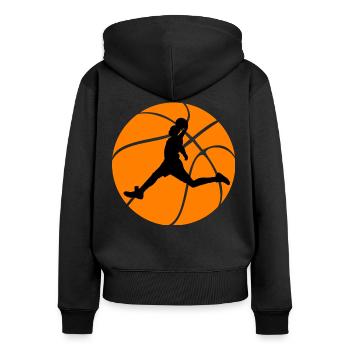 Idée cadeau basket - 14 SO - Sweat à capuche zippé Premium bio Femme - noir - Dos - Julia (174cm)