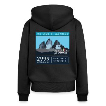 Dolomites trois pics Tre Cime di Lavaredo Italie - Sweat à capuche zippé Premium bio Femme - noir - Dos - Julia (174cm)
