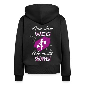 Shoppen Shopping Spruch Damen - Frauen Premium Bio Zip Hoodie - Schwarz - Hinten - Julia (174cm)