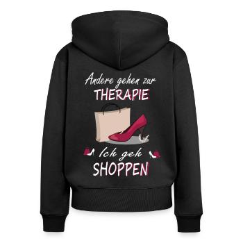 Shoppen Shopping Therapie Spruch Einkauf Design - Frauen Premium Bio Zip Hoodie - Schwarz - Hinten - Julia (174cm)