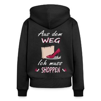 Ich muss Shoppen Shopping Design - Frauen Premium Bio Zip Hoodie - Schwarz - Hinten - Julia (174cm)