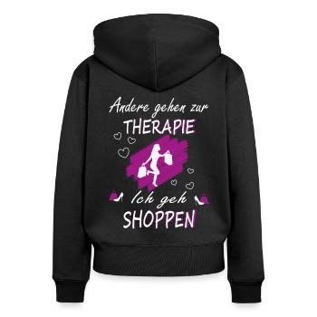 Shopping Shoppen Therapie Einkauf Design - Frauen Premium Bio Zip Hoodie - Schwarz - Hinten - Julia (174cm)