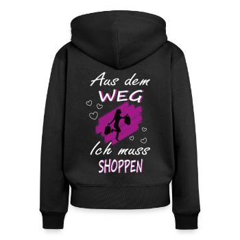 Ich muss Shoppen- Shopping Spruch Design - Frauen Premium Bio Zip Hoodie - Schwarz - Hinten - Julia (174cm)